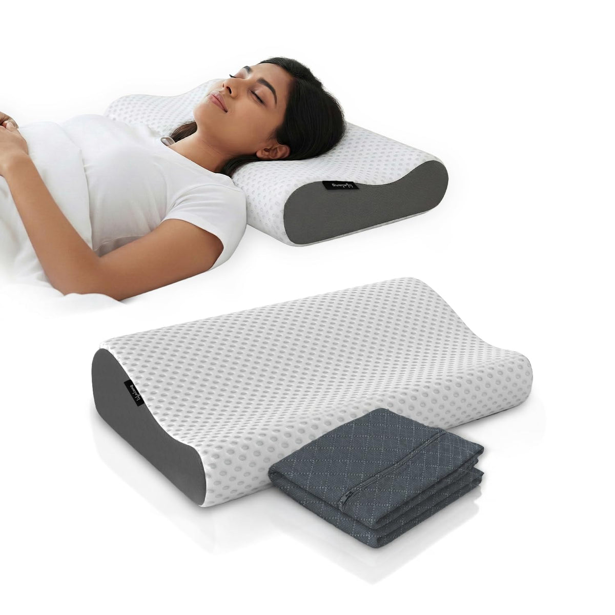 Lifelong Memory Foam Cervical Pillow with Extra Cover for Neck Support | Orthopedic Contour Foam Pillow for Neck Pain with Breathable Cover | Fits Side & Back Sleepers | Pain Relief for Adults