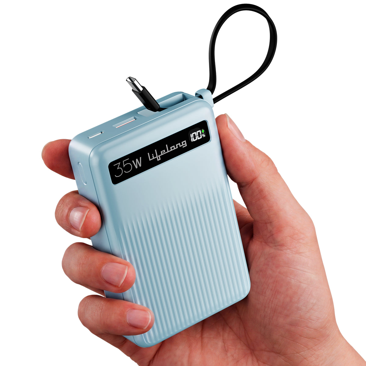 Lifelong Electronics 20000mAH 35W Fast Charging Small Pocket Size Power Bank | Built-in 35W (1.5X Faster) Type-C Cable & Port | Flight Friendly | USB-A (30 W) Output Powerbank for iPhone, Android, Mac