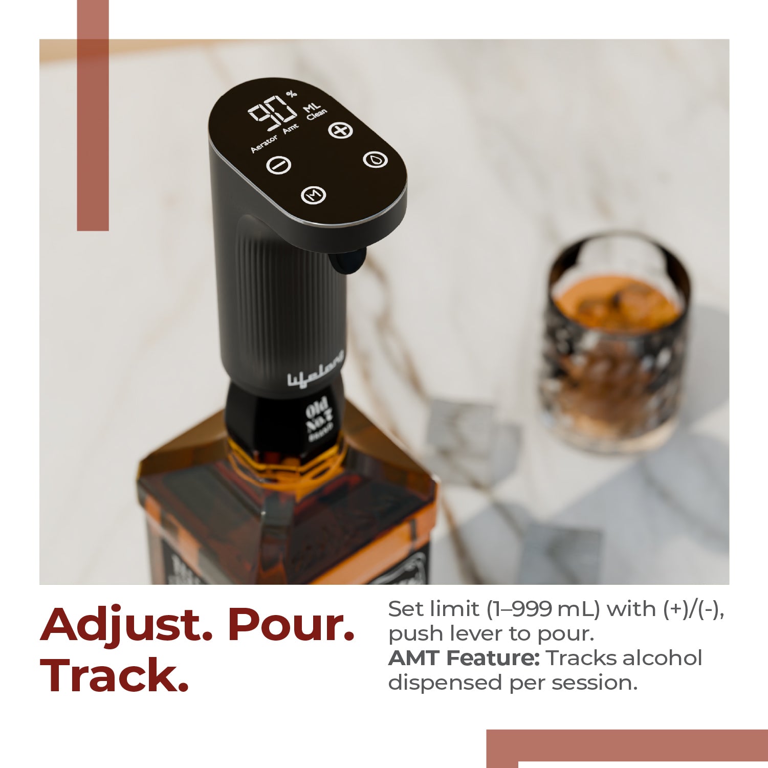 Lifelong Rechargeable Drink Dispenser & Aerator | Bar Accessories for Home | Whisky Measures – 1 to 999 mL | For Cocktail, Wine, Whiskey Bottle | Alcohol Dispenser | Easily Measure & Pour (LLELD09)