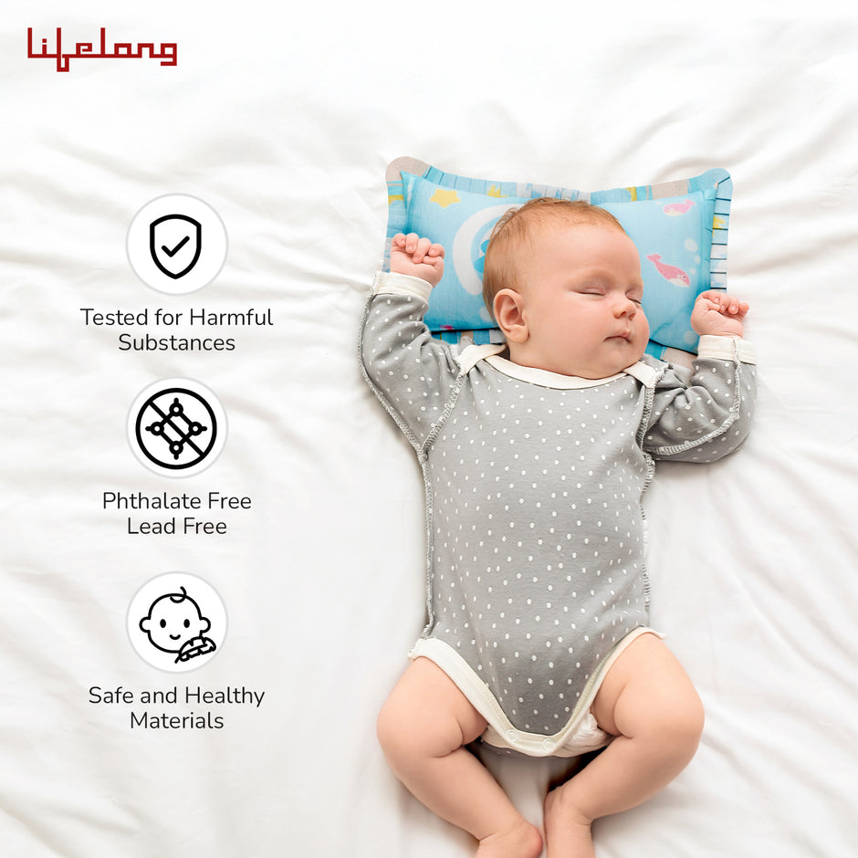 Lifelong Cuppy Rai Mustard Seeds Baby Headrest | Soft & Supportive Pillow for Newborns | Round Head Shaping Cushion with Washable Cover (LLCMP02)