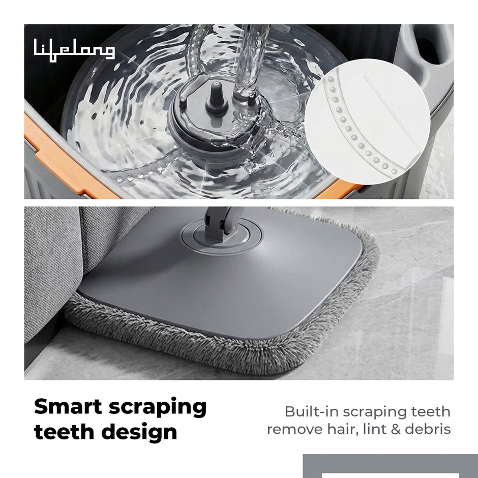 Lifelong Spin Mop for Home & Office Cleaning | Clean & Dirty Water Separation | 360° Rotary Dehydration Wringer | Floor Cleaning with 2 Microfiber Pads included | Cleans Wet & Dry Surfaces Efficiently