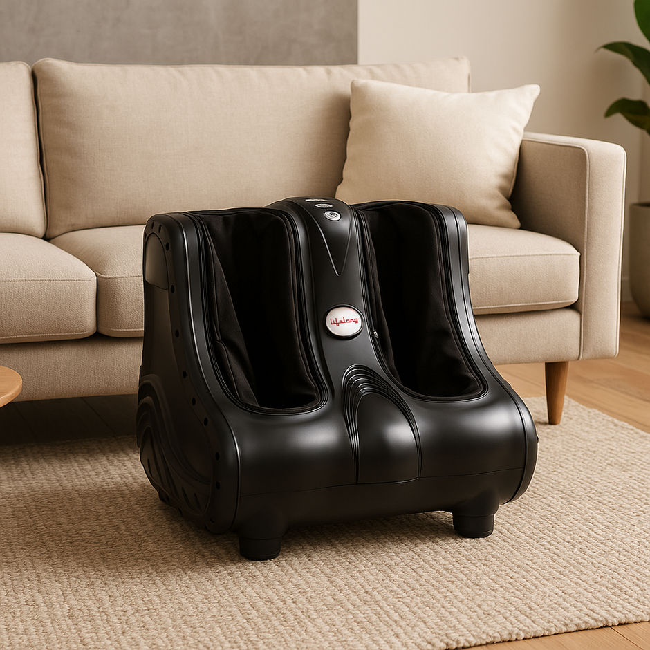 Air Pressure Foot & Leg Massager – 14 Airbags, 6 Rollers, 3 Modes + Heat, Portable