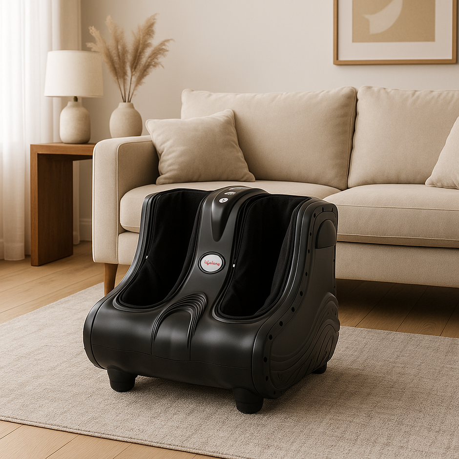 Air Pressure Foot & Leg Massager – 14 Airbags, 6 Rollers, 3 Modes + Heat, Portable