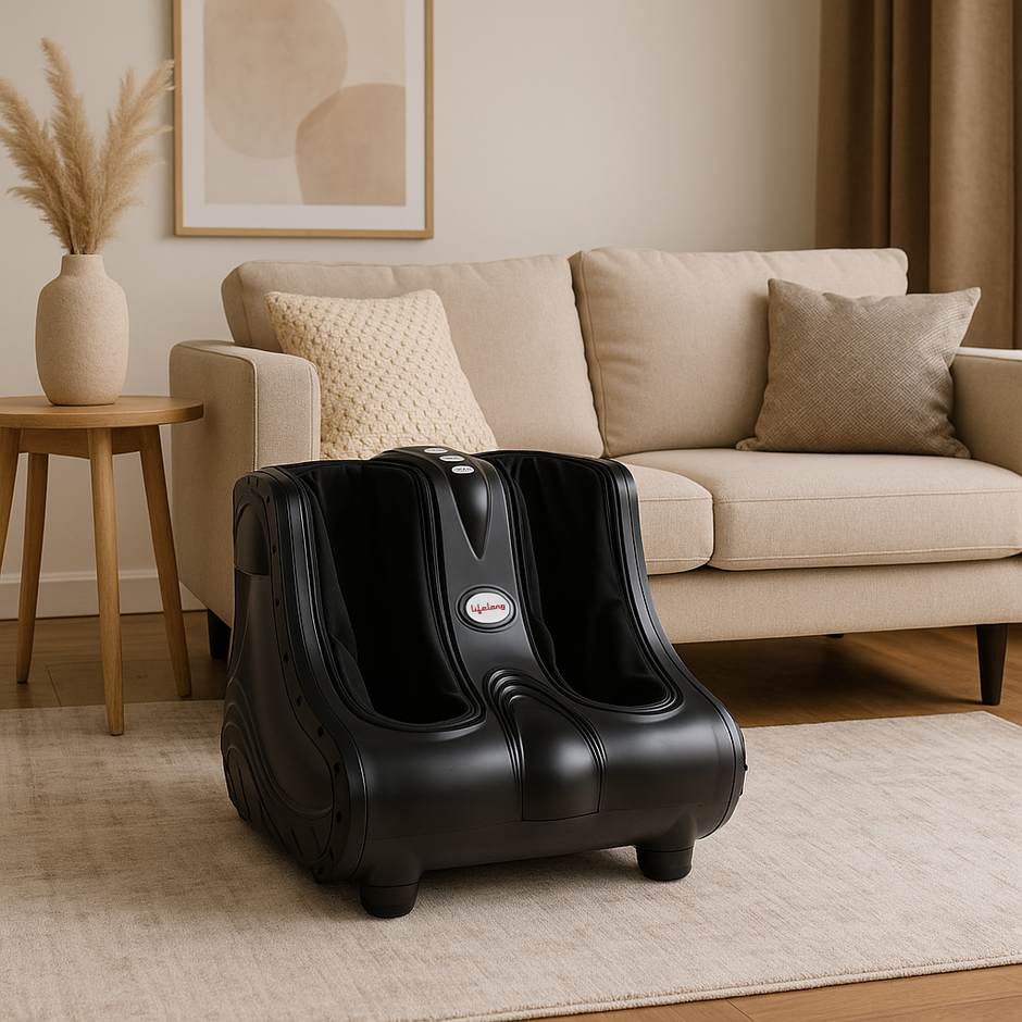 Air Pressure Foot & Leg Massager – 14 Airbags, 6 Rollers, 3 Modes + Heat, Portable