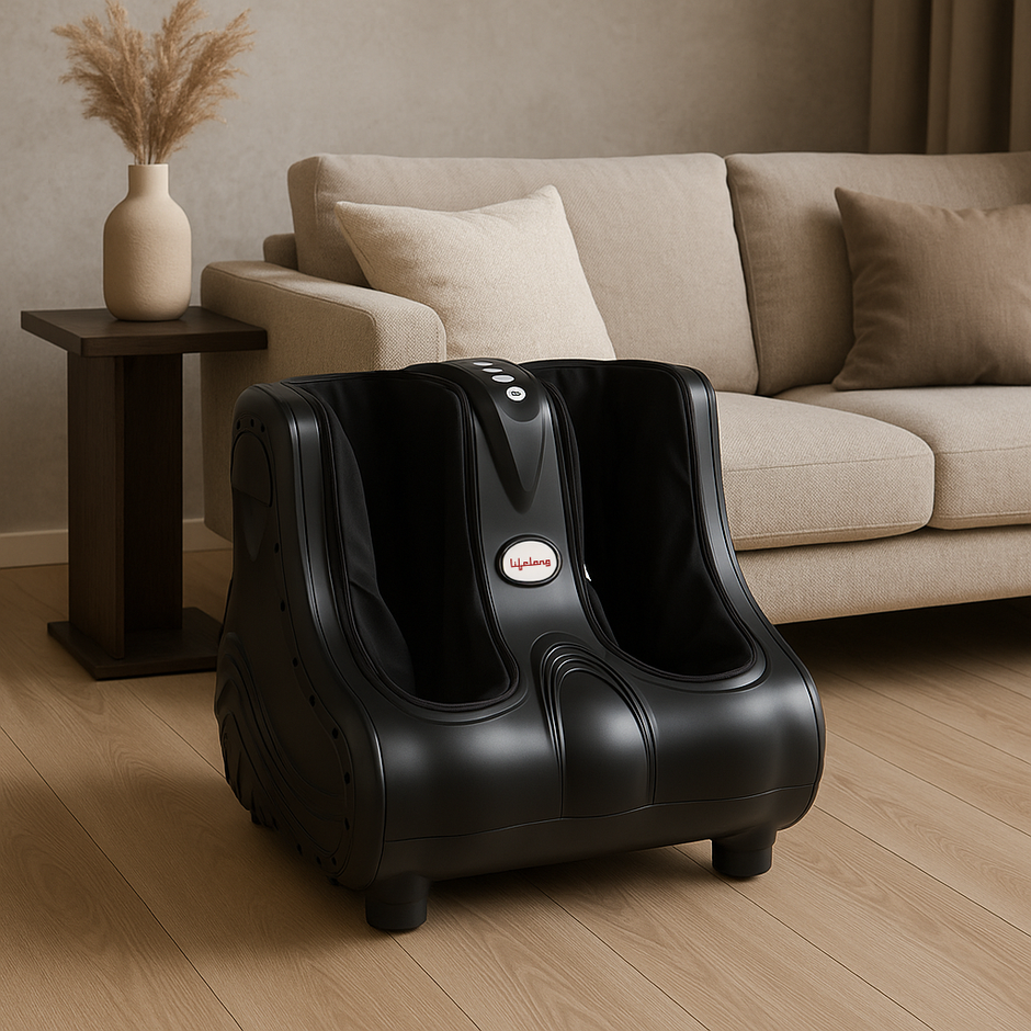 Air Pressure Foot & Leg Massager – 14 Airbags, 6 Rollers, 3 Modes + Heat, Portable