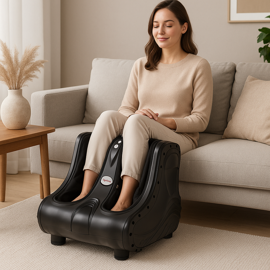 Air Pressure Foot & Leg Massager – 14 Airbags, 6 Rollers, 3 Modes + Heat, Portable
