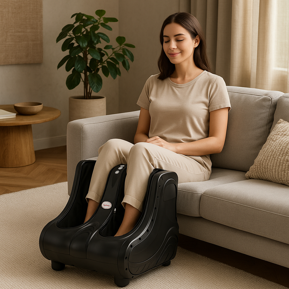 Air Pressure Foot & Leg Massager – 14 Airbags, 6 Rollers, 3 Modes + Heat, Portable
