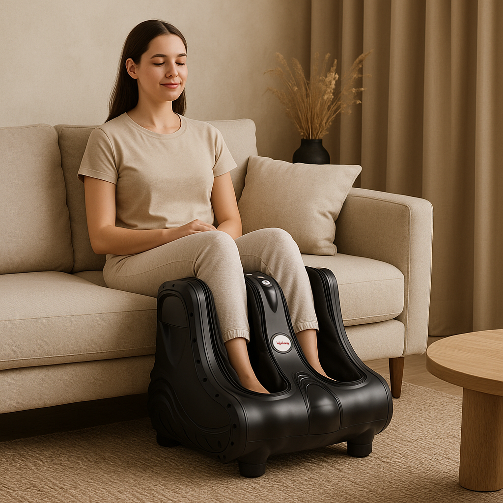 Air Pressure Foot & Leg Massager – 14 Airbags, 6 Rollers, 3 Modes + Heat, Portable