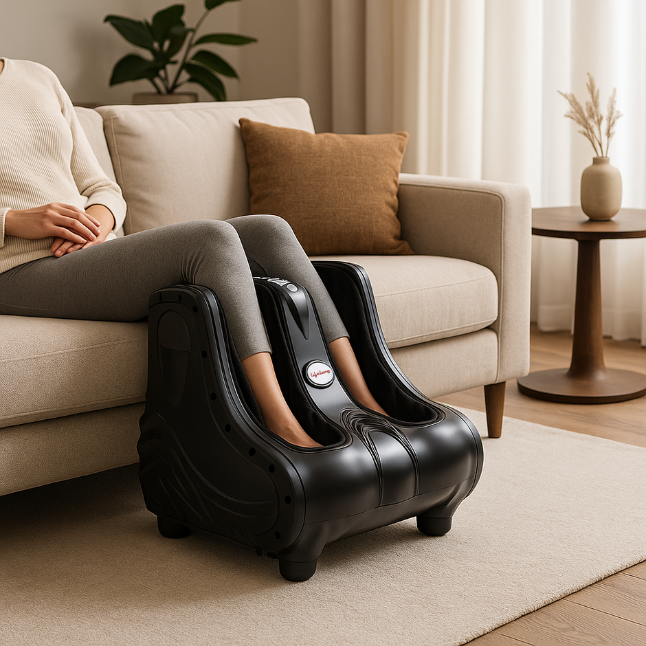Air Pressure Foot & Leg Massager – 14 Airbags, 6 Rollers, 3 Modes + Heat, Portable
