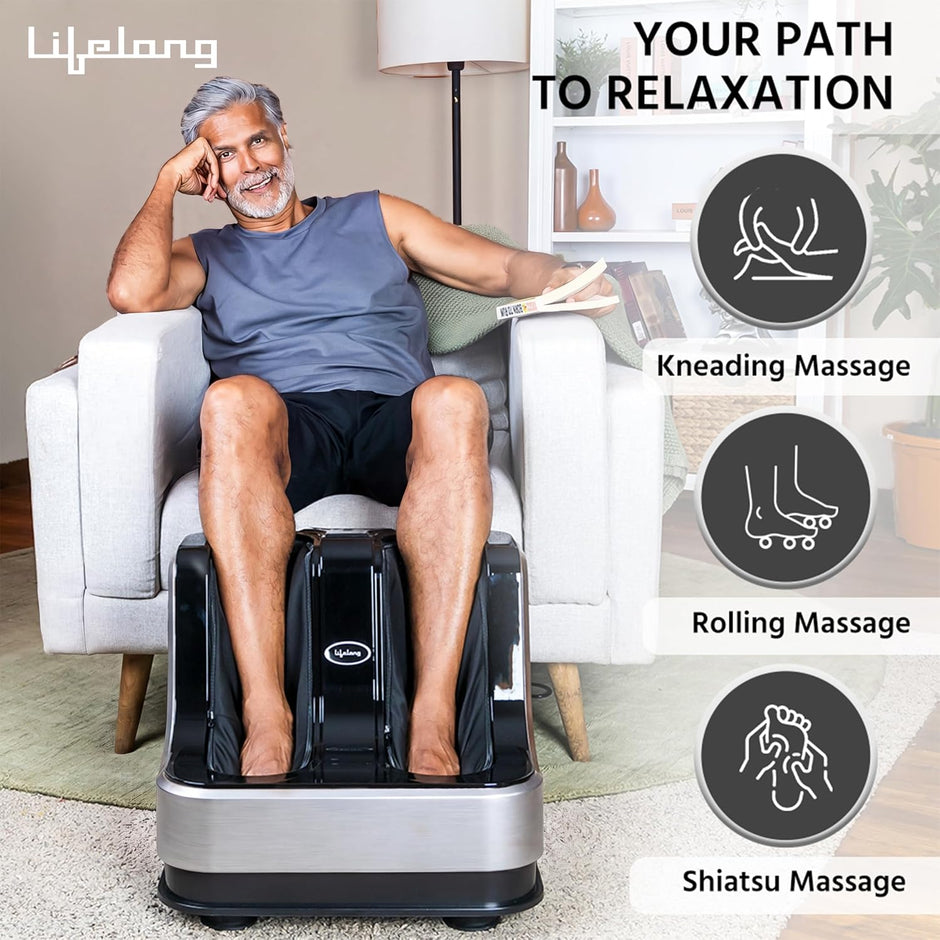Lifelong Calf, Foot and Leg Massager Machine for Home - Pain Relief Massage for Legs - Heat + 4 Vibration Motors - Rolling, Kneading, and Shiatsu - Improve Blood Circulation, 80W (LLM100)