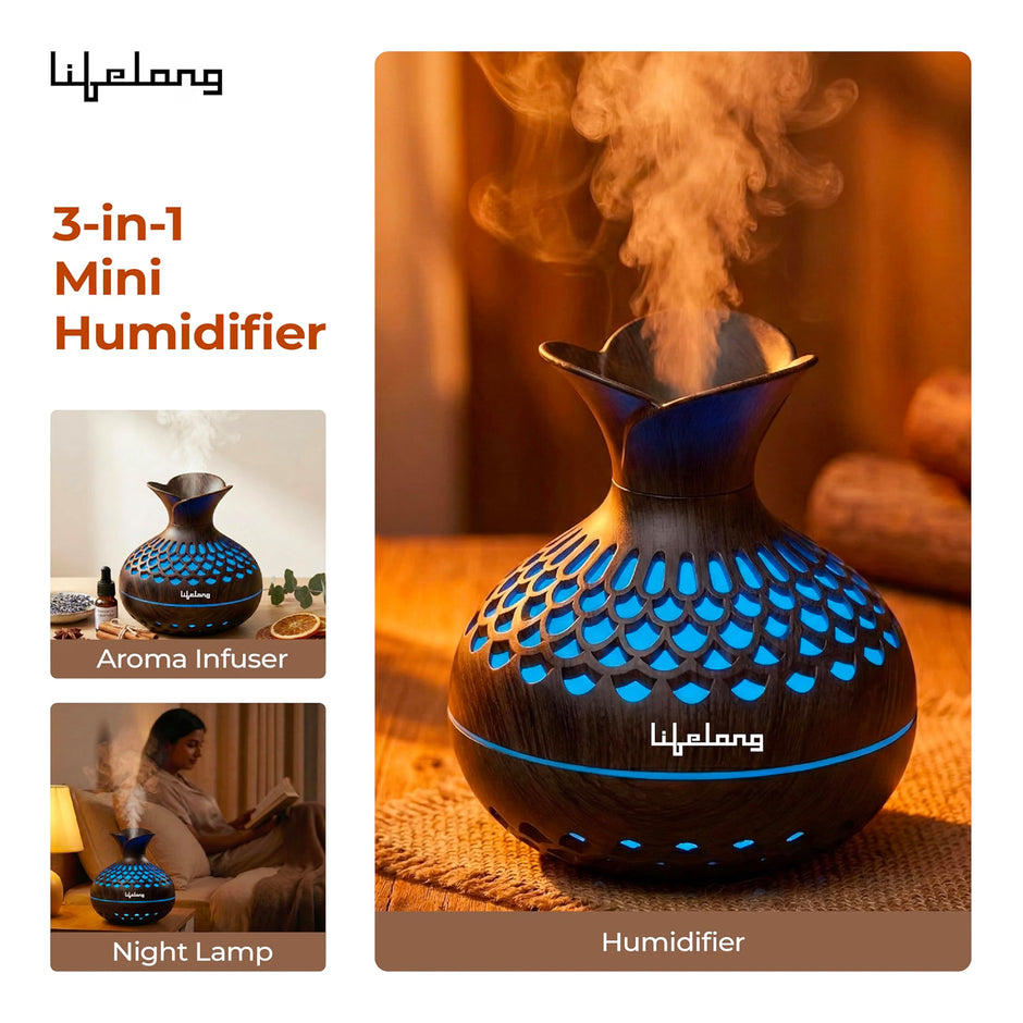 Lifelong Flower Home Humidifier & Essential Oil Diffuser | 300ml Tank Capacity | Ultrasonic Aromatherapy for Home, Office & Bedroom with Soothing Light for Relaxation| Essential Oil Fragrance Diffuser