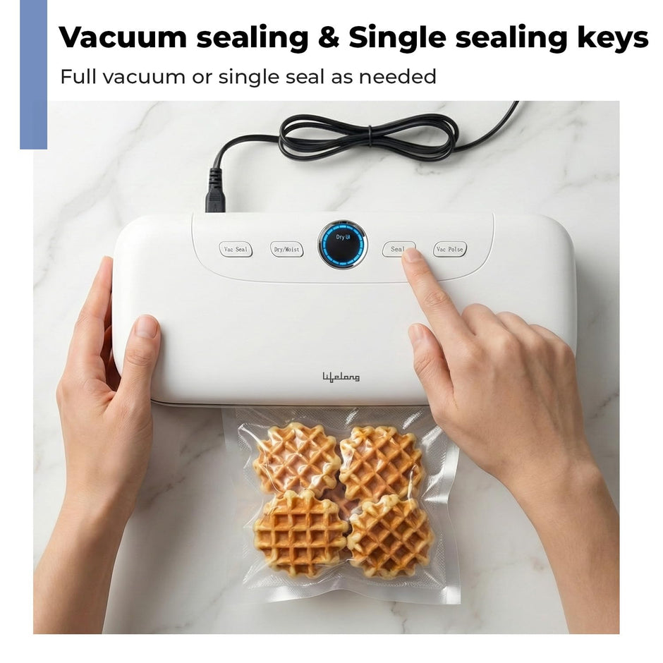 Lifelong Vacuum Sealer Machine for Dry & Wet Food Packing | Automatic Seal with Compact Design & Digital Display | Food Sealer with Vacuum Bags, One-Touch Operation & Airtight Storage Preservation