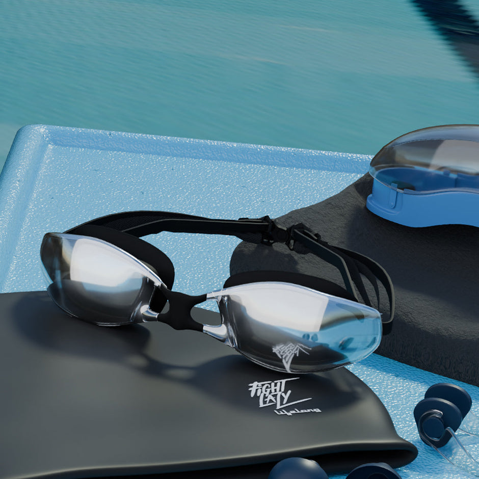 Anti Fog Swimming Goggles,Cap,Earplug & Noseplug, Microfibre Set(Black)