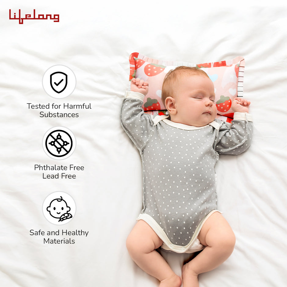 Lifelong Cuppy Rai Mustard Seeds Baby Headrest | Soft & Supportive Pillow for Newborns | Round Head Shaping Cushion with Washable Cover (LLCMP01)