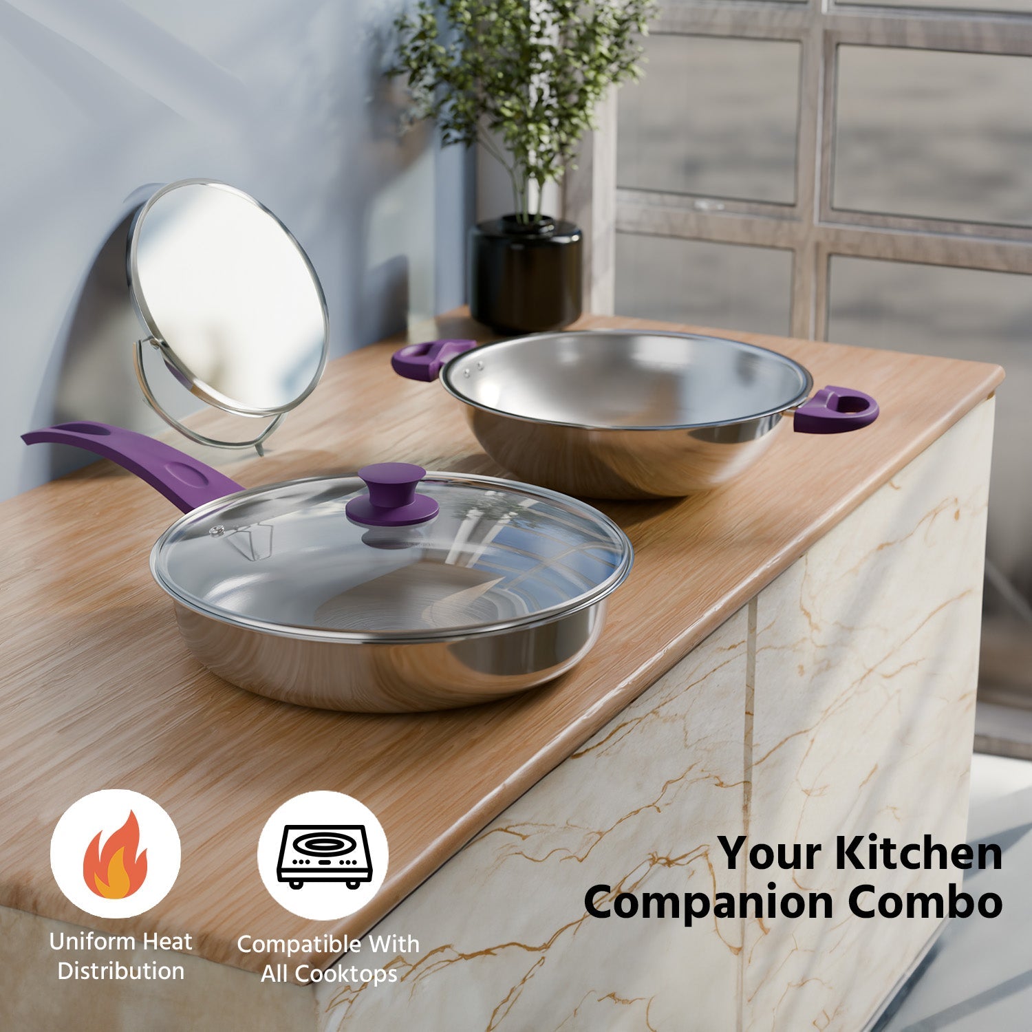 Lifelong Kadhai and Fry Pan with Lid| Soft touch handles | LLTPC2
