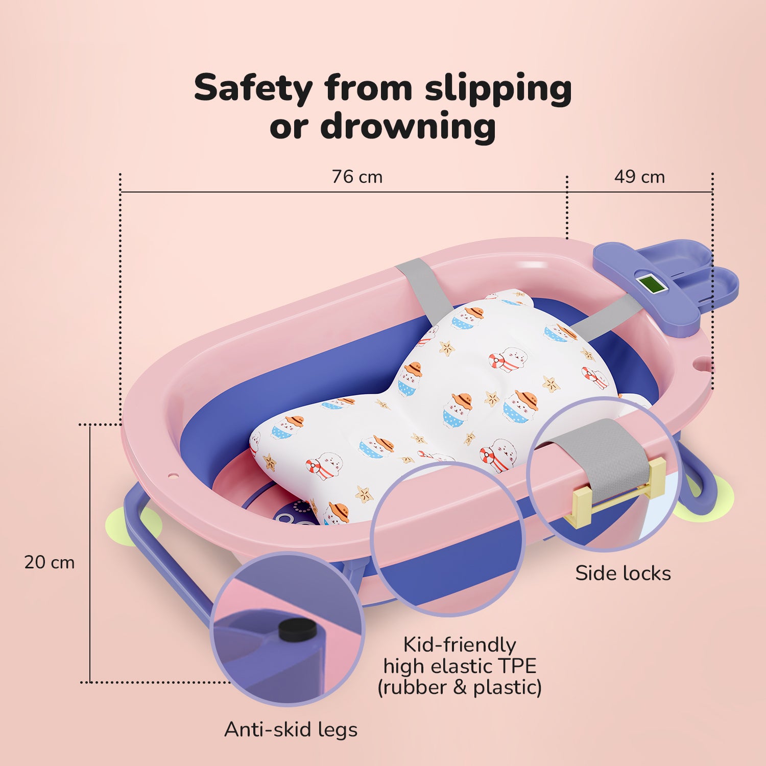 Lifelong Cuppy Baby Bath Tub - Foldable & Padded with Thermometer for ...
