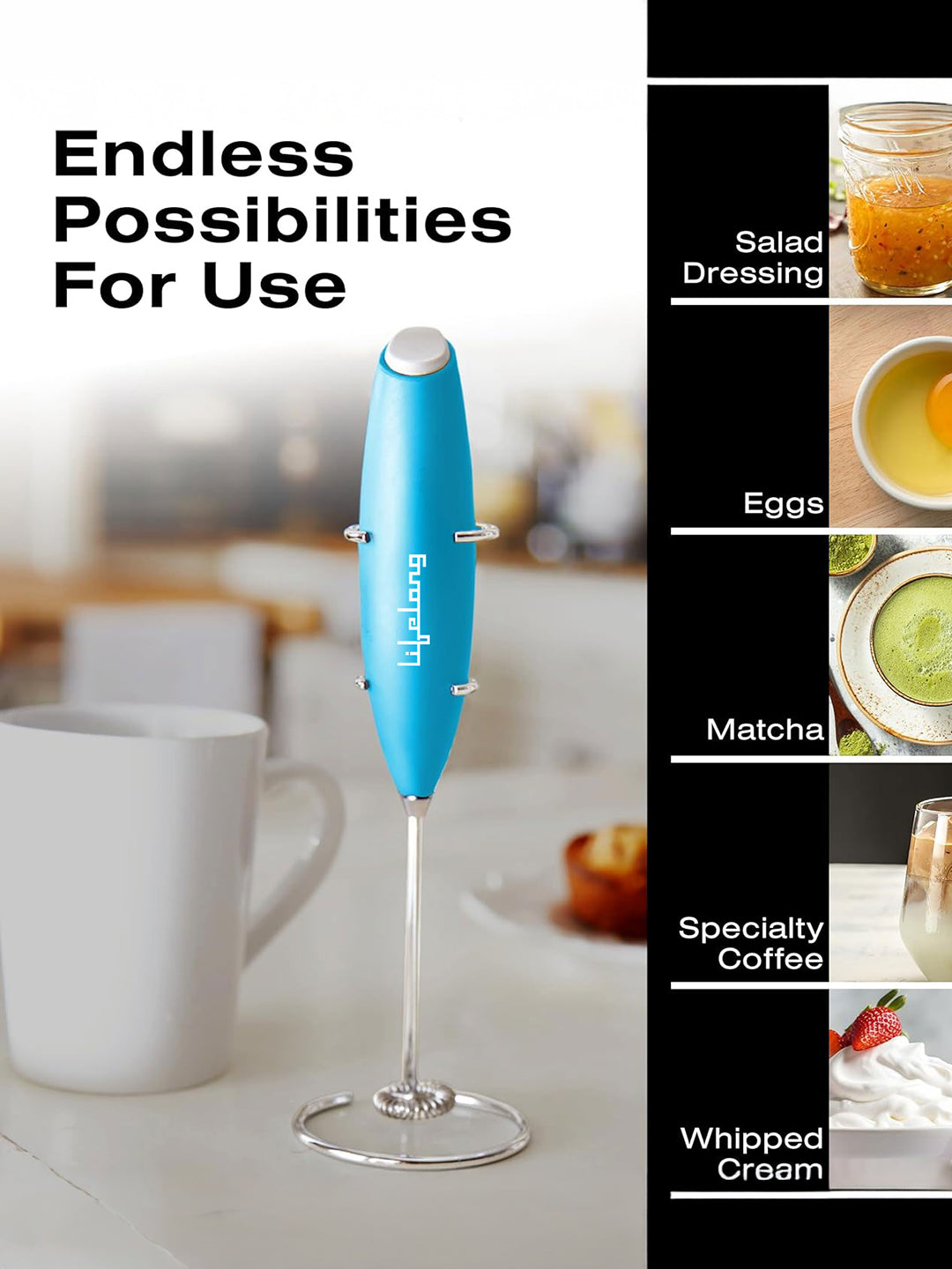 Lifelong Milk Frother for Coffee - Handheld Battery-Operated Electric Drink Mixer| with Stand |Blue