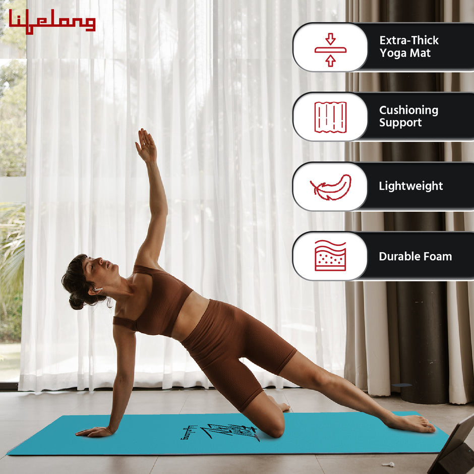 Lifelong Yoga mat for Women & Men EVA Material 8mm Sea Blue Anti Slip for Gym Workout