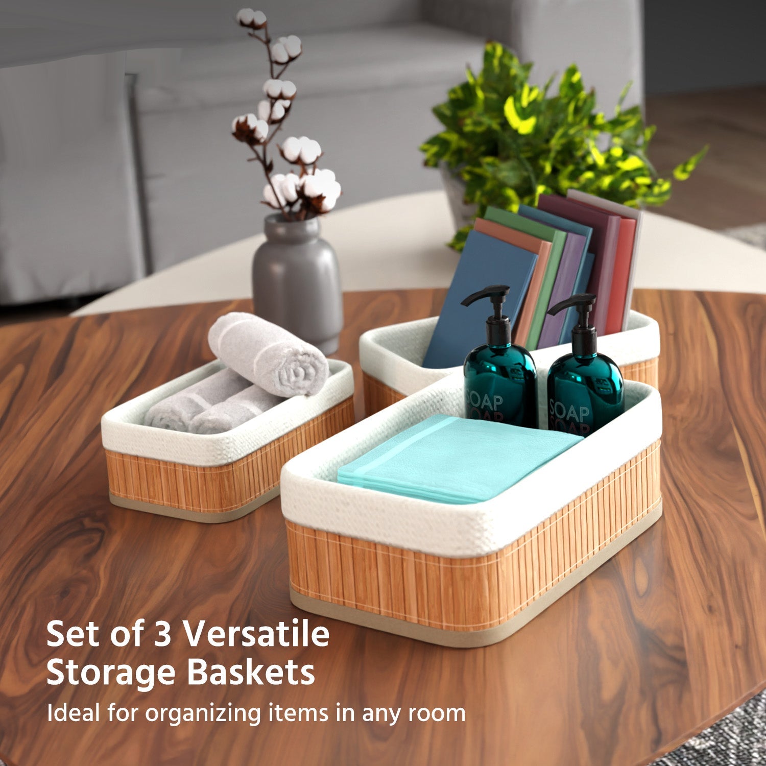3-Basket Bamboo Bathroom Organiser