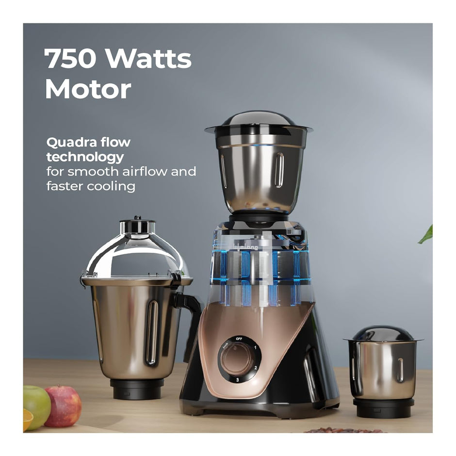 Lifelong Mixer Grinder for Kitchen | 3 Jars 750 Watt Mixie with Chutney Jar, Liquidizing Jar & Wet Grinder |Blender for Juices, Smoothies & Purees with Stainless Steel Blades, 3-Speed & Pulse Function