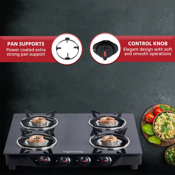 4-Burner Glass Top Gas Stove