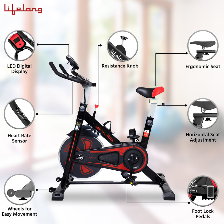 Fit Pro Spin Fitness Bike with 6Kg Flywheel, Adjustable Resistance, LCD Monitor and Heart Rate Sensor