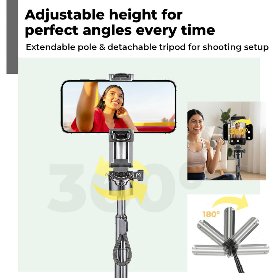 Lifelong Selfie Stick Tripod with Magsafe & Wireless Bluetooth Remote | Lightweight & Portable| Extendable Cell Phone Stand with Phone Clamp & Magnetic Ring | Ideal for iPhone & Android Mobile