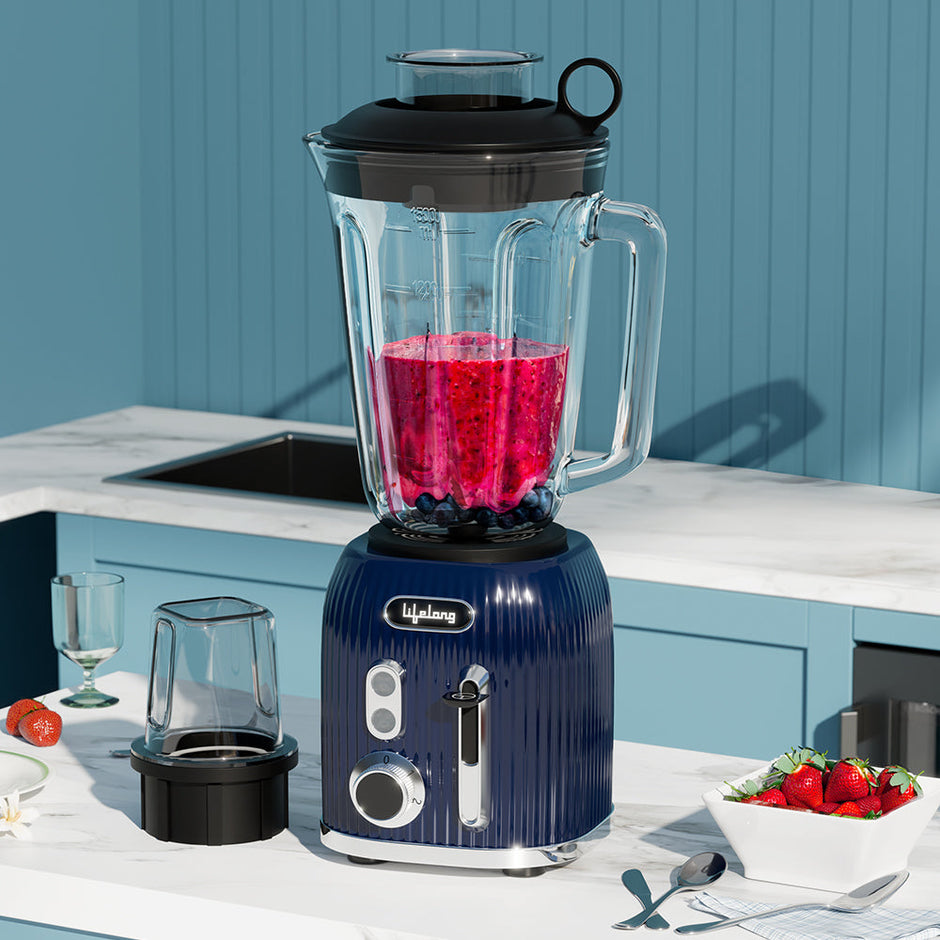 Lifelong 1000W Power Blender - 1.5L Glass Jar, 6-Blade Mixer for Smoothies, Juices & Kitchen Use