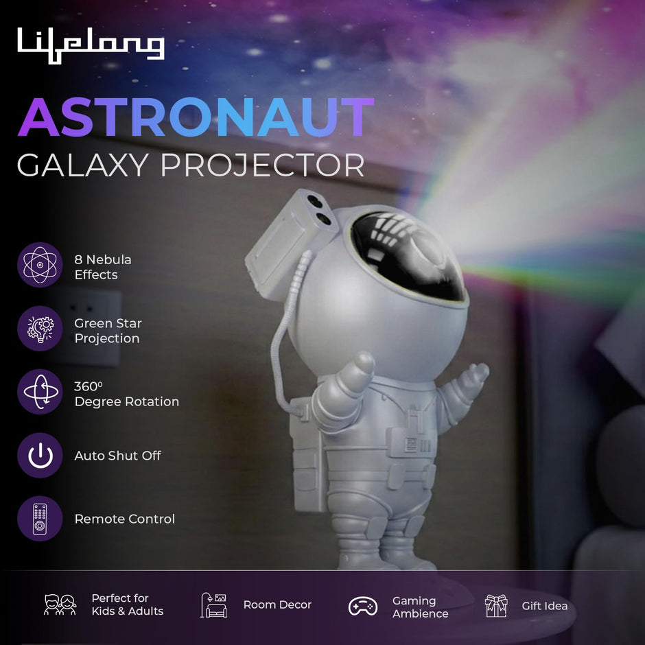 Lifelong Astronaut Galaxy Projector Light for Bedroom with Remote| White Finish |Star, Nebula & Space Night Lamp with Timer | Decorative Light for Gifting| 360° Projection Kids & Adults