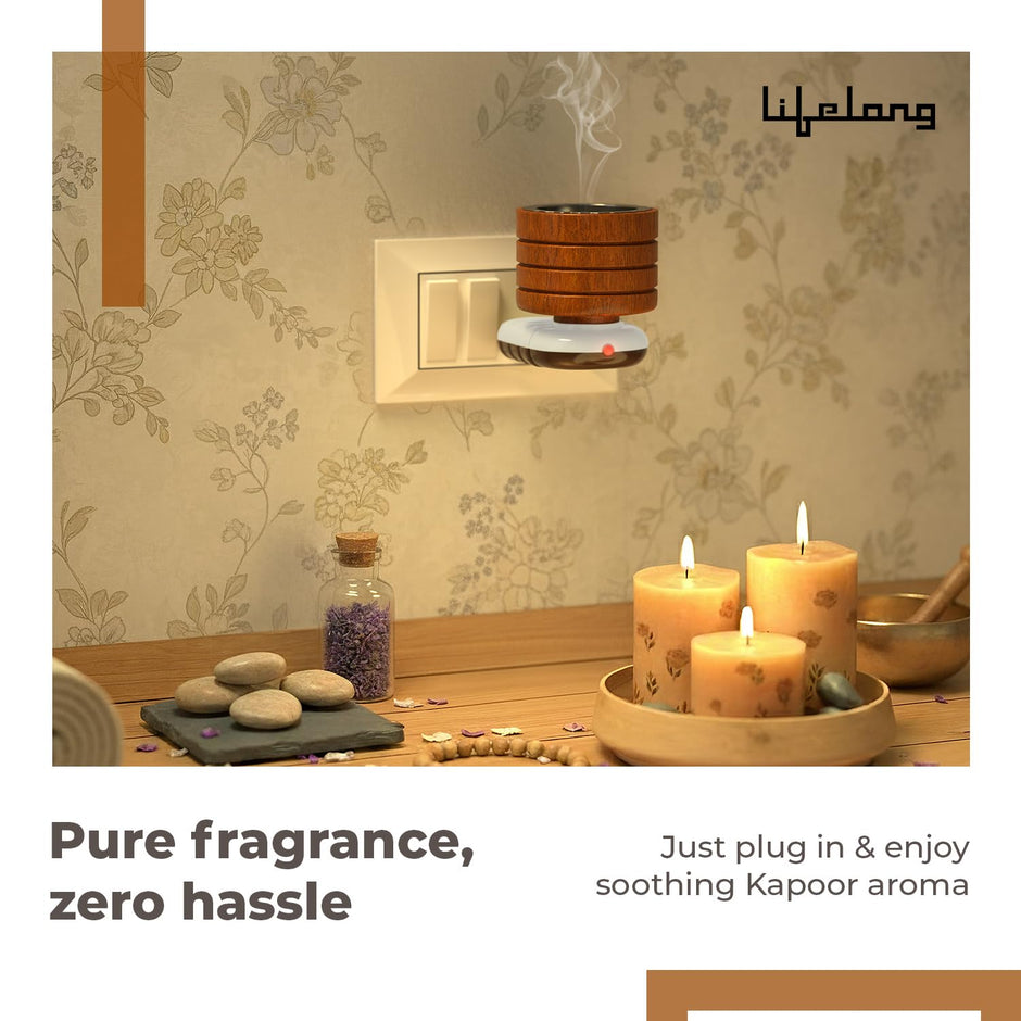Lifelong Camphor Lamp | Electric Diffuser Burner for Home | Incense Oud Aroma | Room Freshener with Fragrance Oil & Portable Stand used as an Aromatherapy Device & as an Odour Eliminator for Relaxation