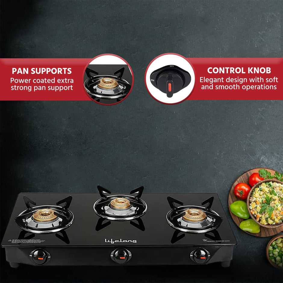 Lifelong LLGS18 2-Burner Gas Stove with Toughened Glass Top & ISI Certified Safety