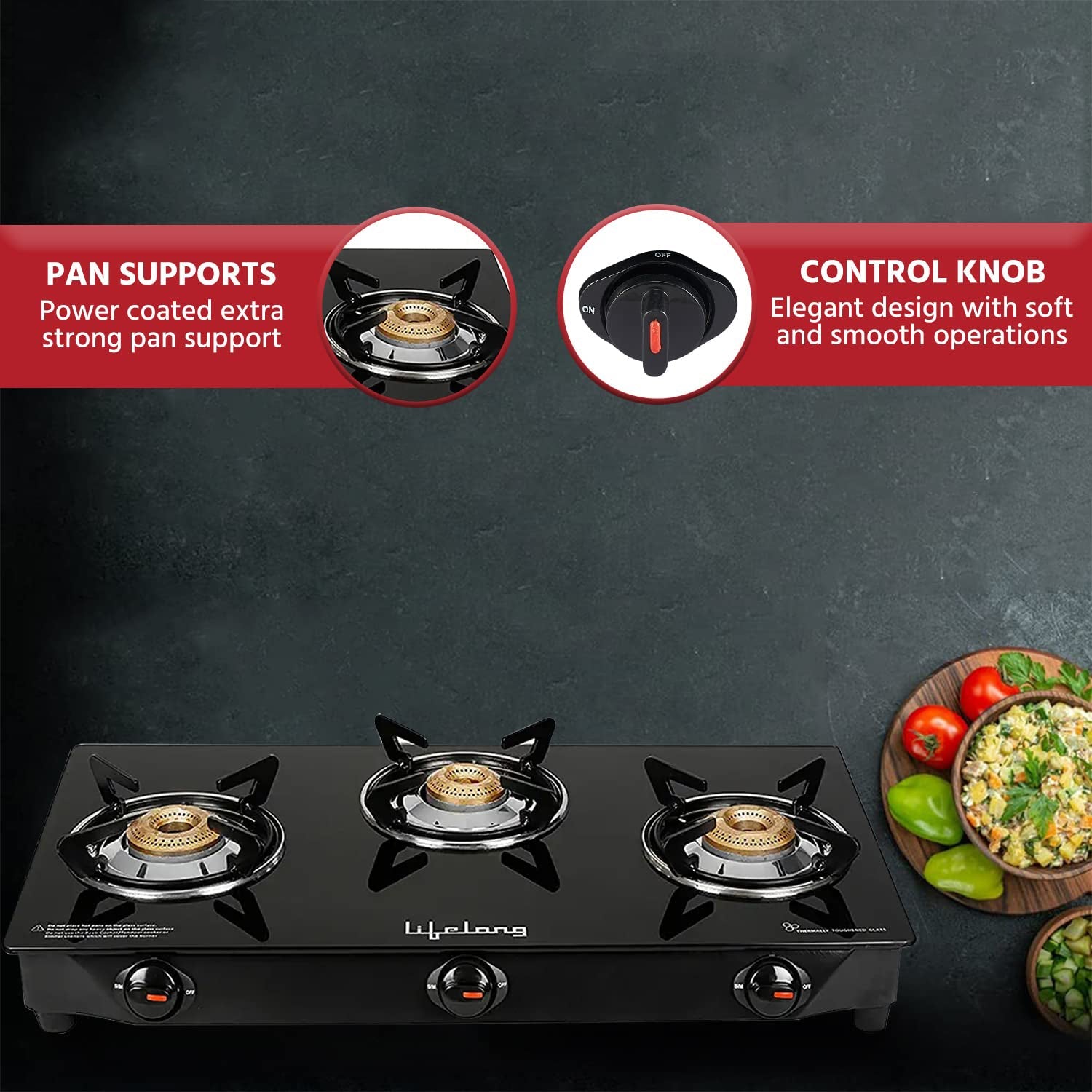 Lifelong LLGS18 2-Burner Gas Stove with Toughened Glass Top & ISI Certified Safety