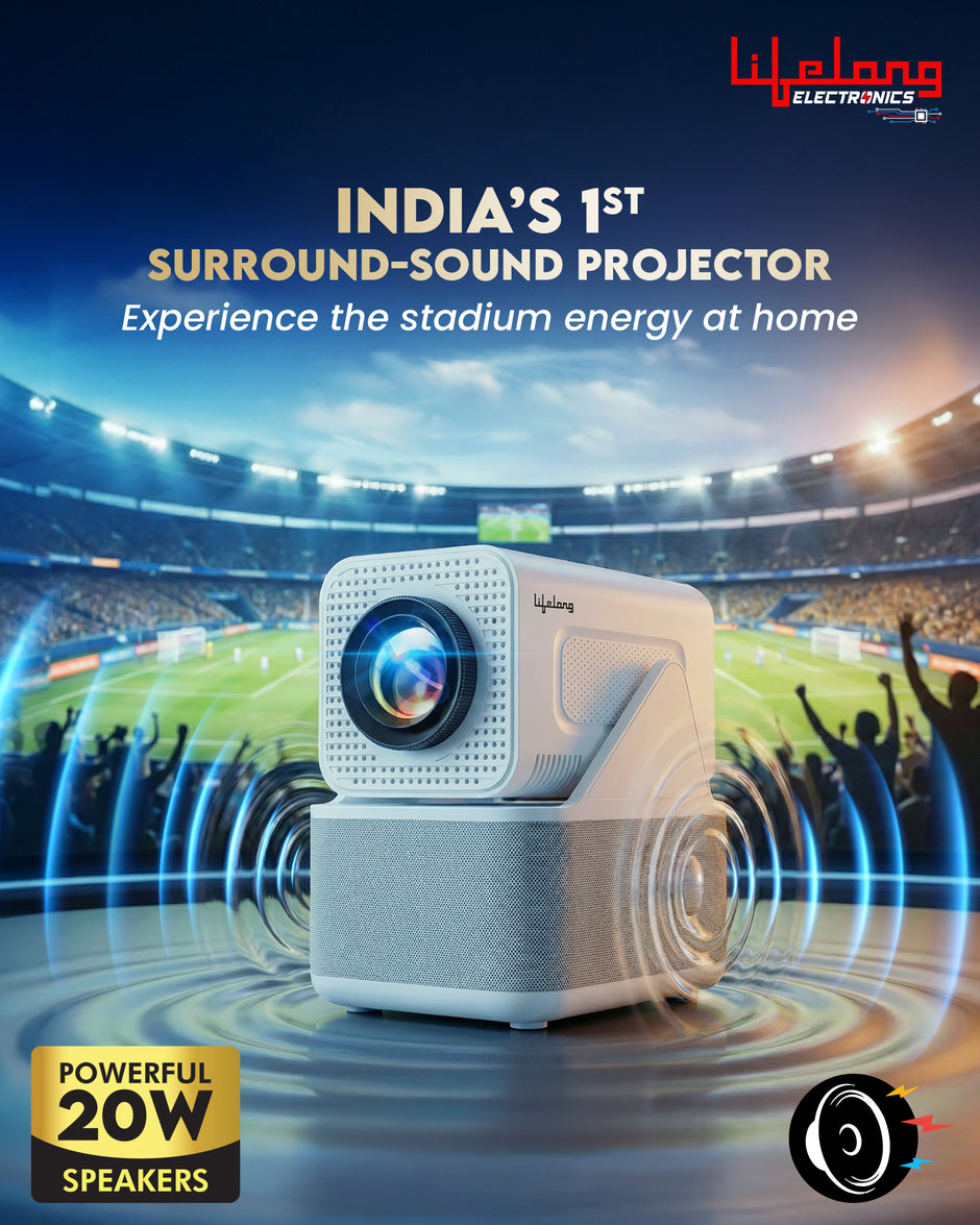 Lifelong Electronics ROAR Projector with 2 Mics | Booming 20W Speakers | Cricket Commentary, Karaoke Party & Room Cinema | 1080P & 4K Ultra HD Support | All Android OTT Apps | Ultra Bright 150” Screen