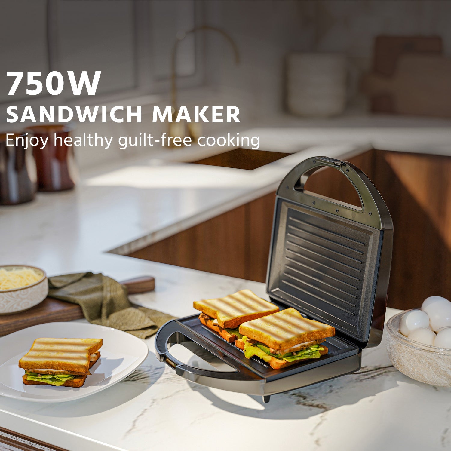 Lifelong Classic Pro 750W Sandwich Griller – 4 Slice Non-Stick Maker with Auto Cut-Off, Power Indicator & Fixed Plates