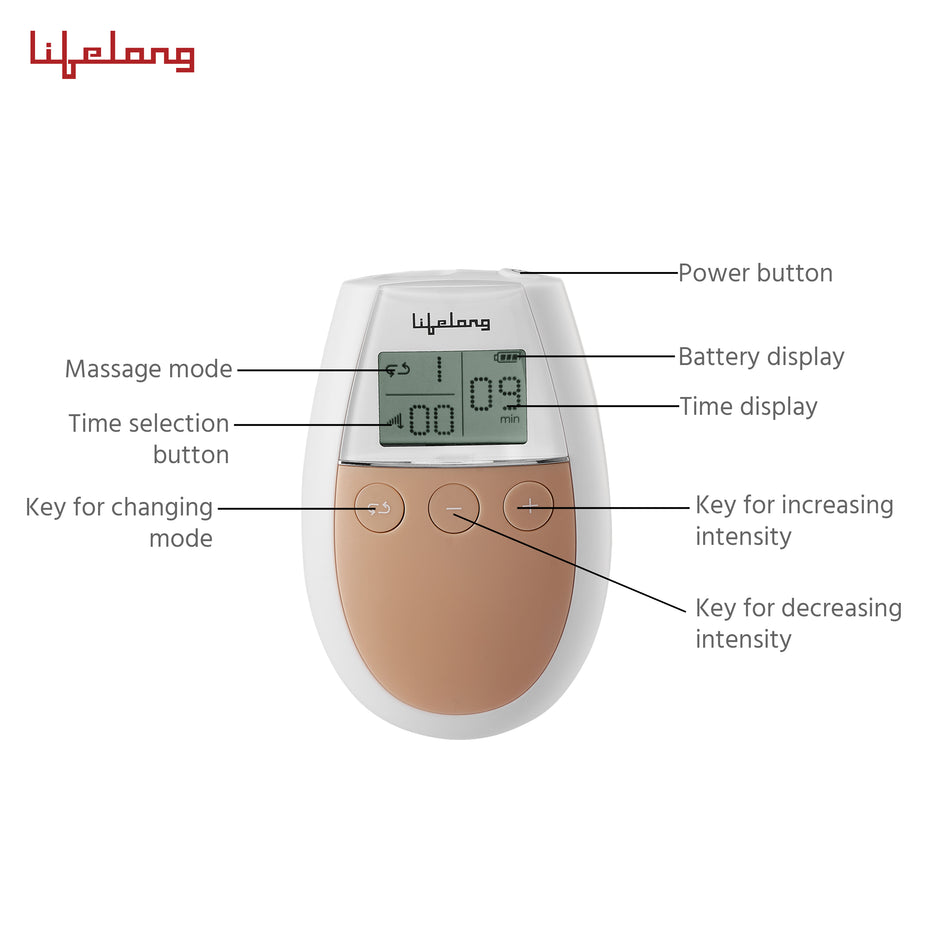 Lifelong Electric Nerve Stimulation Pulse Tens Massager Digital Massage Machine for Body, 4 Gel Pads, 5 Massage Modes and 16 Intensity Levels Massager for Physiotherapy and Pain Relief