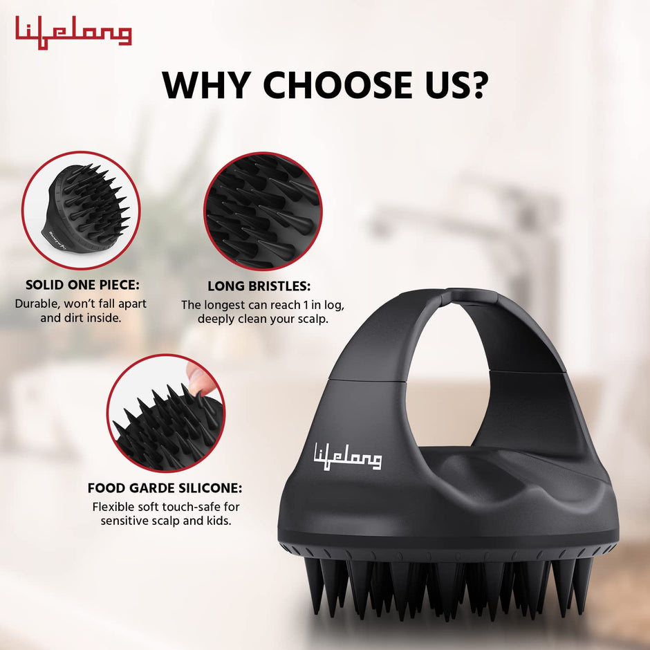 Lifelong Silicone Scalp Massager Shampoo Brush With Body Scrubber|Soft Silicone Hair Scrubber,Scalp Brush For Hair Growth & Dandruff Treatment|Wet Dry Hair Massager For All Hair Types
