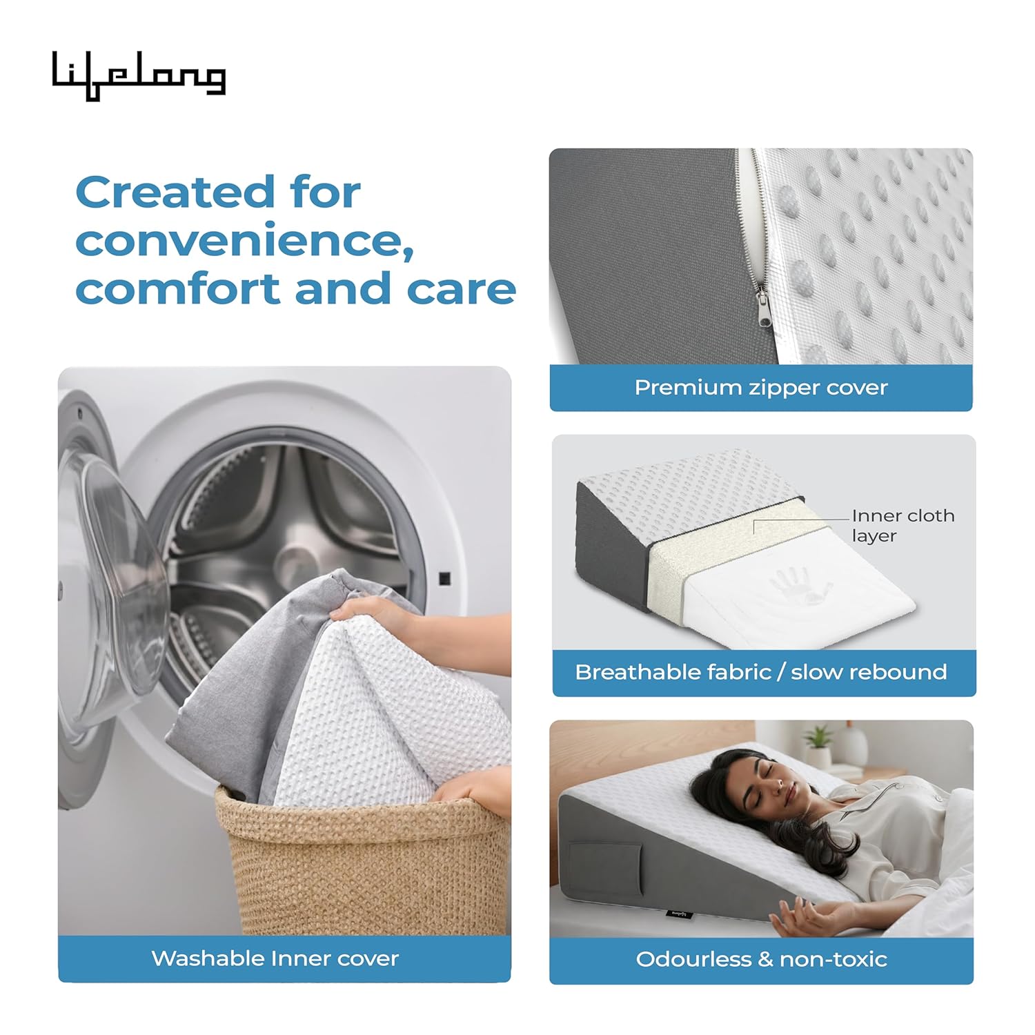 Lifelong Orthopedic Memory Foam Wedge Pillow for Sleeping, Sitting & Acid Reflux Relief | High Resilience Foam | Leg Elevator, Back Support & Pain Relief Pillow for Comfortable Rest (LLWP071)