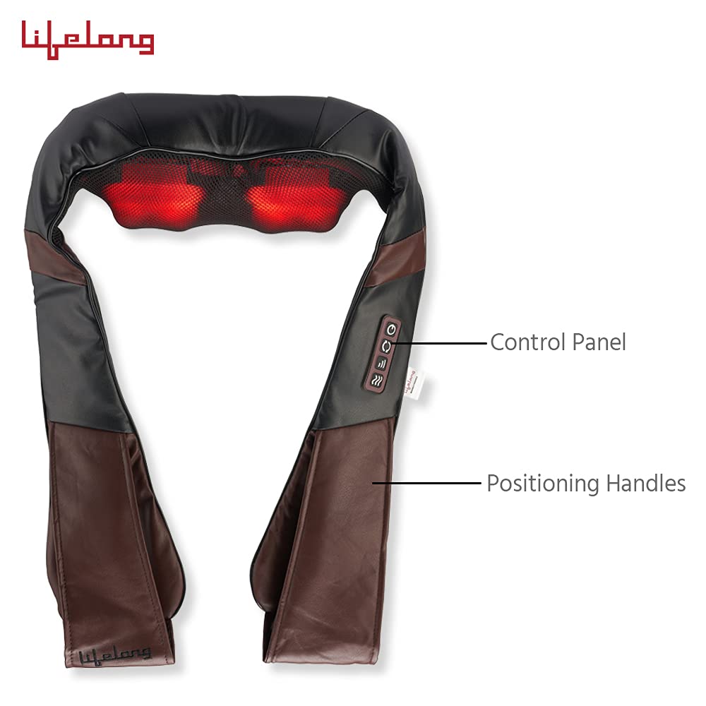 Lifelong Neck Massager with Electric Heat Therapy Neck, Shoulder and Back Massager for pain and stress relief, Brown (LLM297)