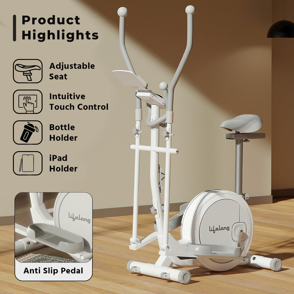 Elliptical Cross Trainer - 6 kg Flywheel, Magnetic Resistance, Touch LED Display & Tablet Holder (White)