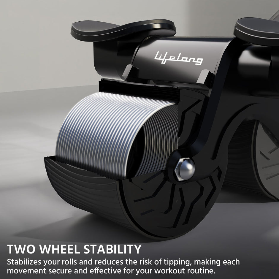 LLAR03 Automatic Rebound Abdominal Exercise Elbow Support Wheel with timer & Mobile Holder- with knee pad (Black)