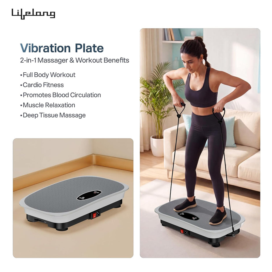 Lifelong Vibration Plate Exercise Machine with Remote & Resistance Bands |Home & Gym Full Body Massager Machine for Pain Relief, Tone Muscles & Weight Loss| 9Programs, 120Speeds, 20Timers, Bluetooth