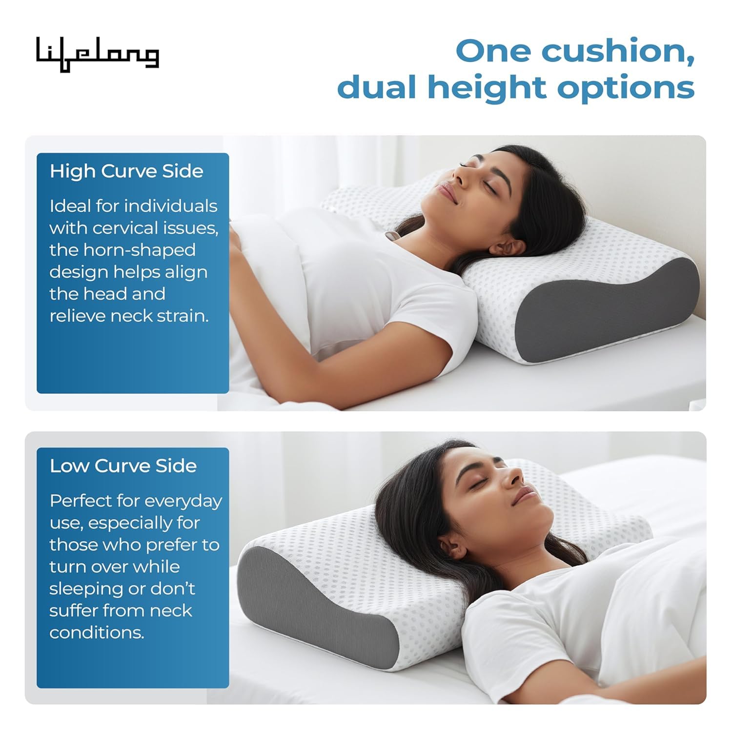 Lifelong Memory Foam Cervical Pillow with Extra Cover for Neck Support | Orthopedic Contour Foam Pillow for Neck Pain with Breathable Cover | Fits Side & Back Sleepers | Pain Relief for Adults