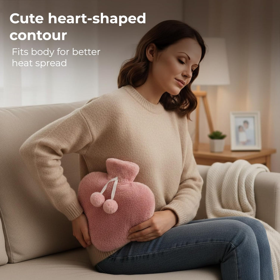 Lifelong Heart Shaped Hot Water Bottle 1000 ml with Washable Fur Cover | Hot Water Bag for Pain Relief & Period Cramps | Ideal for Hand & Belly Warmer | Comfort with Leak-Proof Design