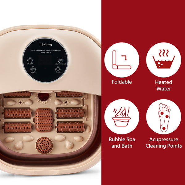 Lifelong LLM378 Foldable Foot Spa Massager Machine for Foot Care, Pain Relief, Pedicure - Brown