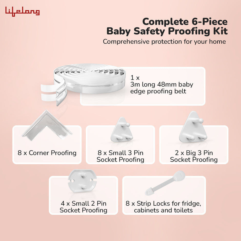 Lifelong Cuppy 30-Piece Baby Safety Proofing Kit – Drawer & Cupboard Locks, Fridge Locks, Socket Guards, Edge & Corner Guards, Switchboard Covers for Child Safety