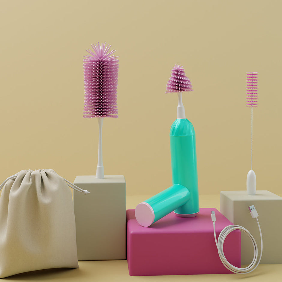 Lifelong Cuppy Electric Bottle cleaner brush silicone head with 3 attachement