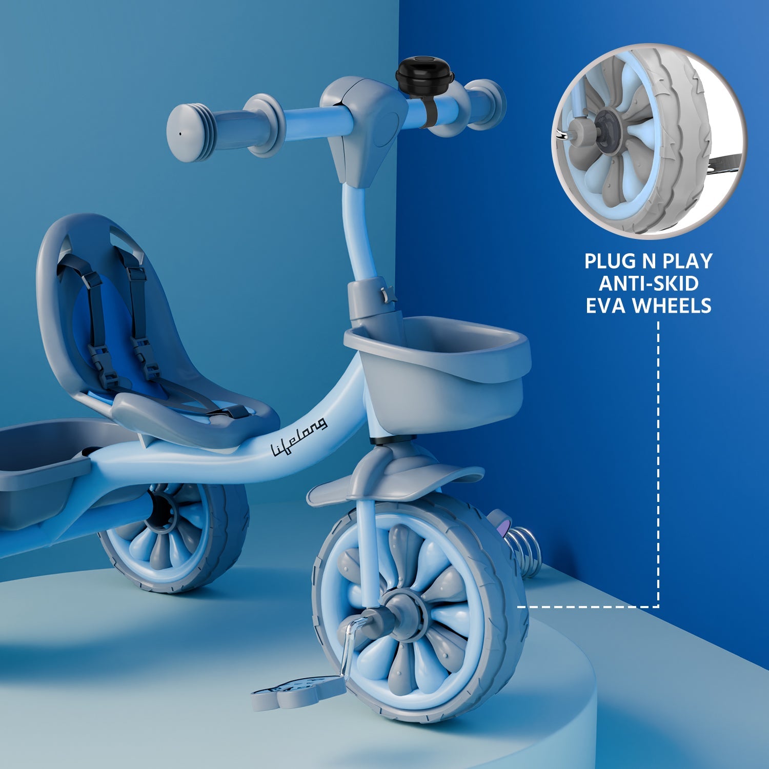 Lifelong Kids Tricycle with Eva wheels, bell and Storage Basket / baby Trike/ Age Group 2 Year to 5years/ Blue (LLKTC06)