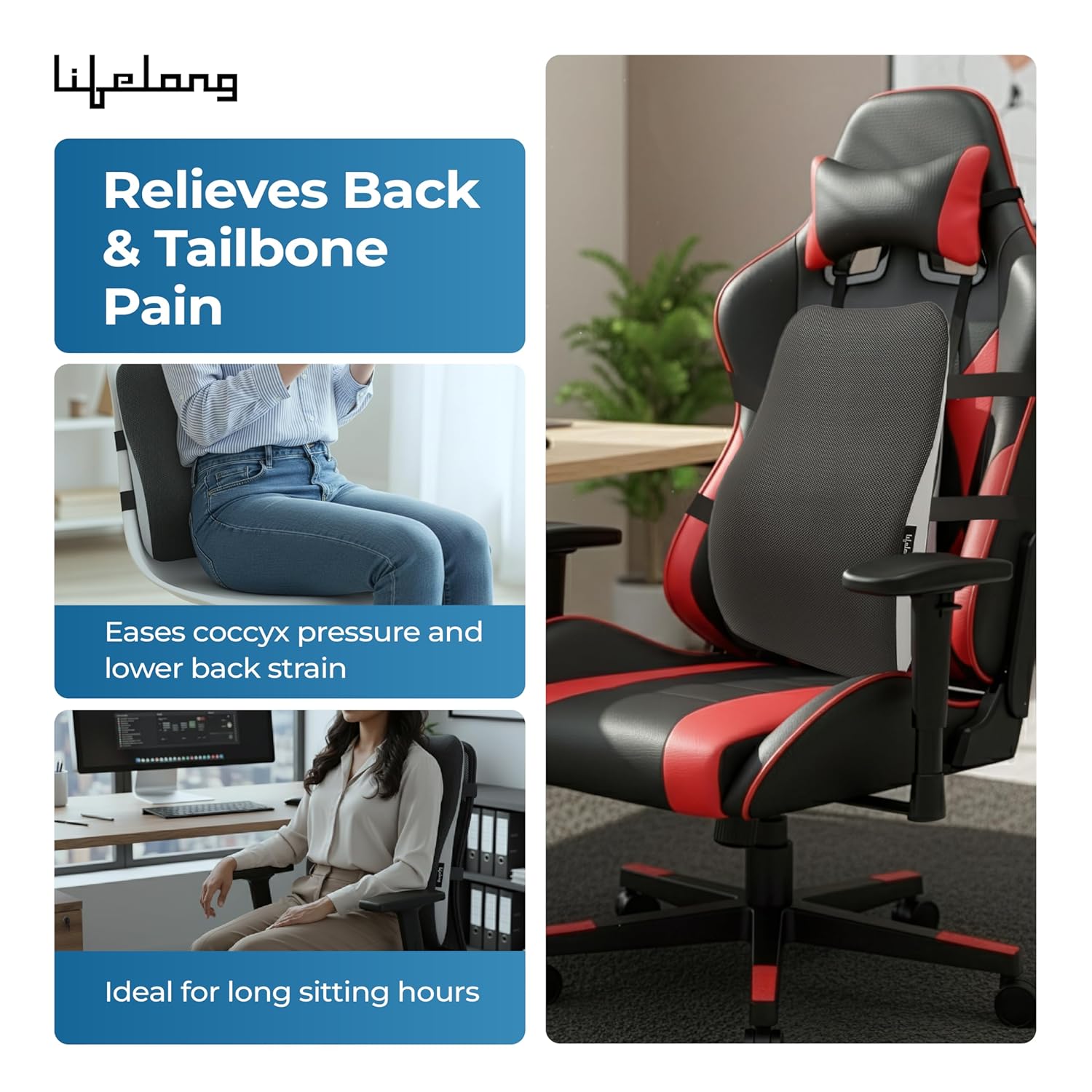 Lifelong Back Support Cushion for Office Chair & Car