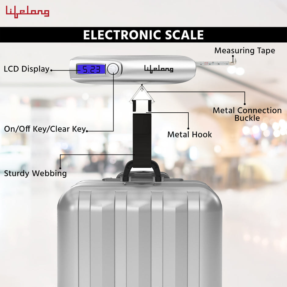 Lifelong Small Weight Machine for Home, Flights, Gas Cylinder, Shop, Travel | Portable Electric Digital Mini Hanging Weighing Scale|Weighing Machine for Luggage 50kg with LCD Display & Measuring Tape