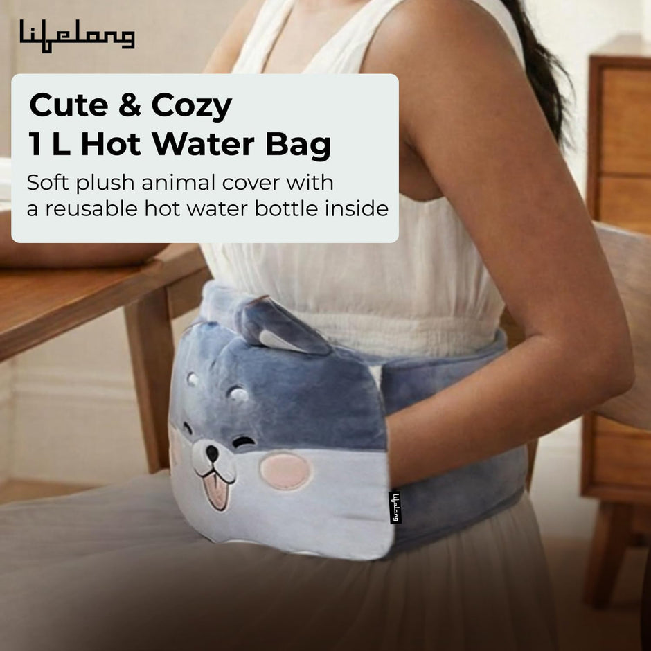 Lifelong 1000ml Hot Water Bag with Waist Belt | Hot Water Bottle for Pain Relief | Hot Pack Warmer for Period Cramps, Back & Muscle Relief | Multipurpose Use with Hand Pocket & Leakproof